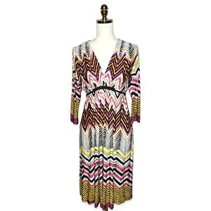 Olian Chevron Maternity Dress Women Size M Multicolor Empire Waist Midi NWT